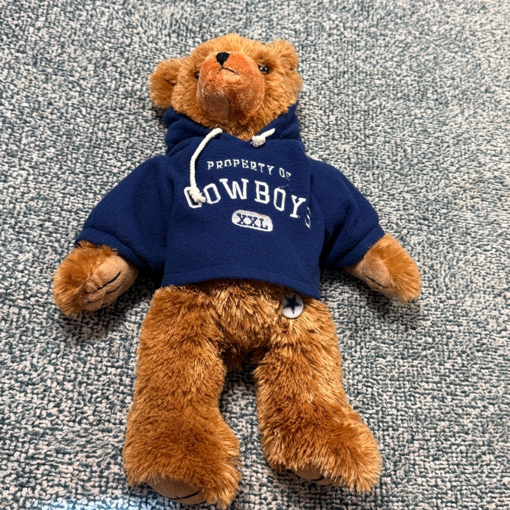 NFL Dallas Cowboys Plush Teddy Bear Brown Shaggy Fur Blue Hoodie 20 Inch